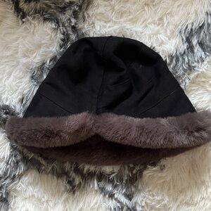 Black Hat with Gray Faux Fur Trim